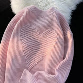 Heart Design O-neck Long Sleeve Knitted Pullover